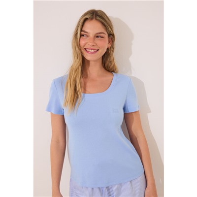 Pijama corto algodón azul rayas
