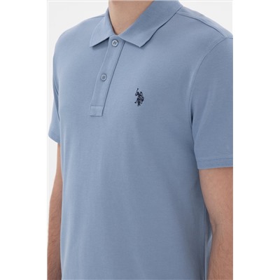 Erkek Slim Fit Polo Yaka Mavi Basic Tişört