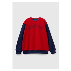 United Colors of Benetton Erkek Çocuk Mix Slogan Baskılı Renk Bloklu Sweatshirt Kırmızı Mix 223A3J68C10D4