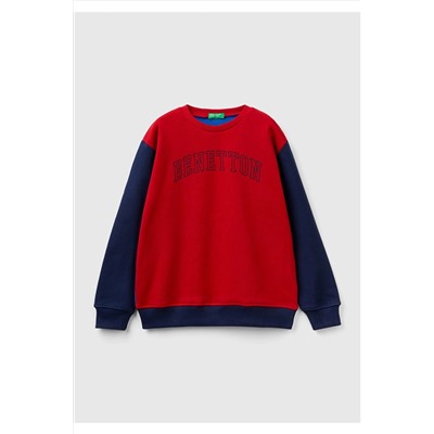 United Colors of Benetton Erkek Çocuk Mix Slogan Baskılı Renk Bloklu Sweatshirt Kırmızı Mix 223A3J68C10D4