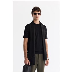 Siyah Bisiklet Yaka Jakarlı Rayon Triko T-Shirt