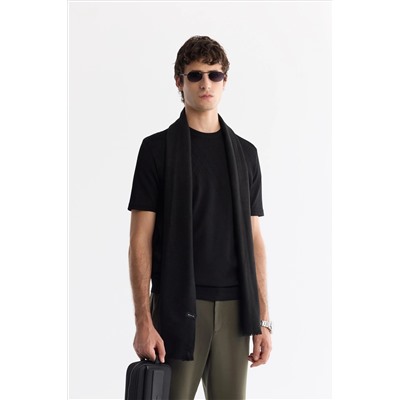 Siyah Bisiklet Yaka Jakarlı Rayon Triko T-Shirt