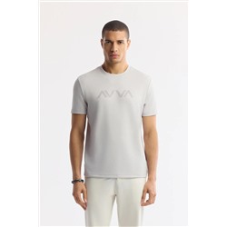 Avva, Erkek Açık Gri Baskılı Bisiklet Yaka İnterlok T-Shirt A41Y1174
