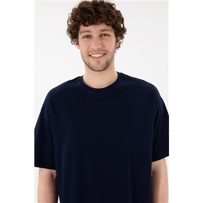 Erkek Oversize Fit Bisiklet Yaka Lacivert Tişört