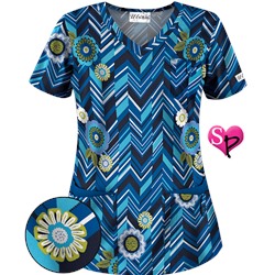 UA Chevron Flower Navy Print Scrub Top