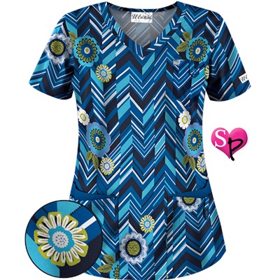 UA Chevron Flower Navy Print Scrub Top