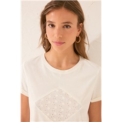 Camiseta manga corta 100% algodón blanco bordado