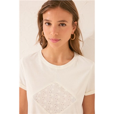 Camiseta manga corta 100% algodón blanco bordado