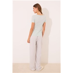 Pijama largo viscosa canalé verde rayas