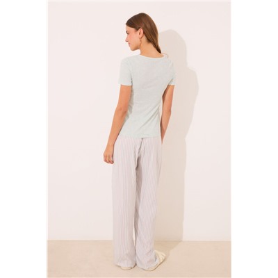 Pijama largo viscosa canalé verde rayas