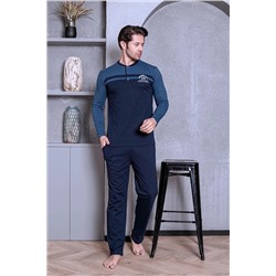 AHENGİM Erkek Pijama Takımı Uzun Kol Süprem Önü Parçalı Pamuklu Mevsimlik M58052263 1-2-10001206