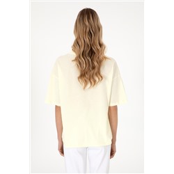 Kadın Limon Oversize Bisiklet Yaka Tişört