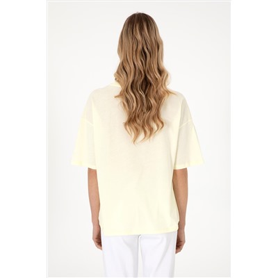 Kadın Limon Oversize Bisiklet Yaka Tişört