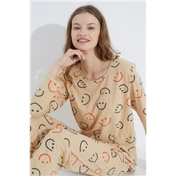 Siyah İnci ten baskılı Pamuklu Pijama Takımı 7681