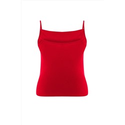 Kırmızı Degaje Yaka Askılı Örme Bluz TBBSS24AF00006