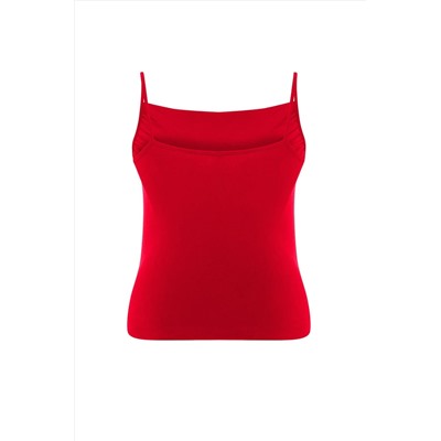 Kırmızı Degaje Yaka Askılı Örme Bluz TBBSS24AF00006