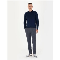Açık Lacivert Slim Fit Çeyrek Yaka Basic Triko Kazak