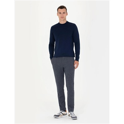 Açık Lacivert Slim Fit Çeyrek Yaka Basic Triko Kazak
