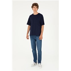 Erkek Oversize Fit Bisiklet Yaka Lacivert Tişört