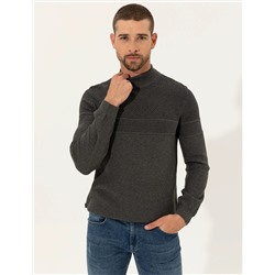 Gri Melanj Slim Fit Yarım Balıkçı Triko Kazak