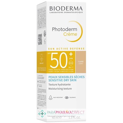 Bioderma Photoderm Crème - SPF50+ - Teinte Claire - Peaux Sensibles Sèches 40 ml