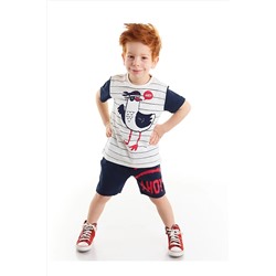 Denokids Martı Erkek Çocuk Beyaz T-shirt Lacivert Şort Takım CFF-22Y1-087