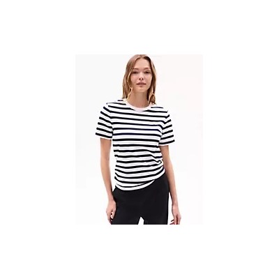 Gold Button Stripe Crewneck T-Shirt