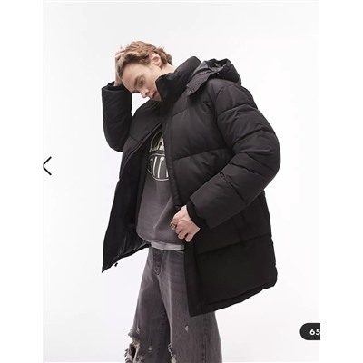 Topman puffer jacket with hood in black