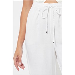Pantalón relaxed fit de lino cintura alta - Blanco