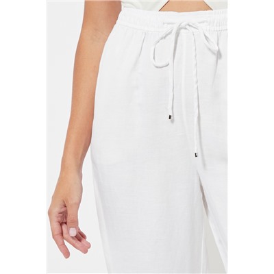 Pantalón relaxed fit de lino cintura alta - Blanco