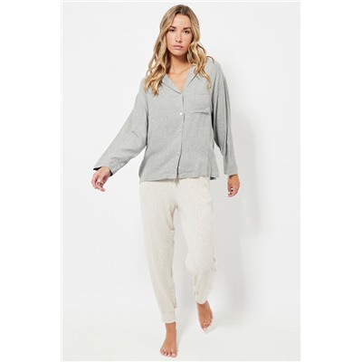Pantalón de pijama cintura alta - Crudo jaspeado