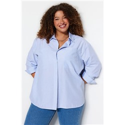 Trendyol Curve Mavi Çizgili Poplin Gömlek TBBAW24AX00001