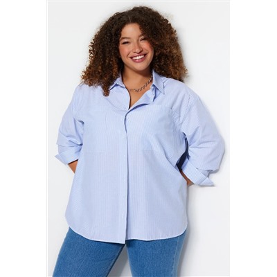 Trendyol Curve Mavi Çizgili Poplin Gömlek TBBAW24AX00001