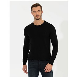 Siyah Slim Fit Bisiklet Yaka Basic Triko Kazak
