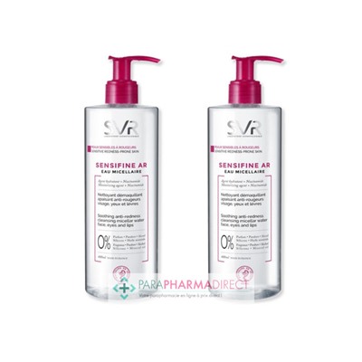SVR Sensifine AR Eau Micellaire Nettoyant Démaquillant Apaisant Anti-Rougeurs Visage Yeux et Lèvres 2x400mlLot  × 2