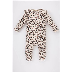 Defacto Kız Bebek Yeni Doğan Leopar Desenli Uzun Kollu Tulum B3011A523WN