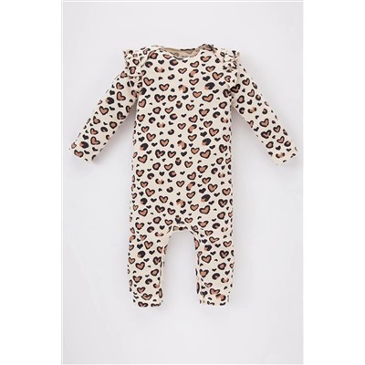 Defacto Kız Bebek Yeni Doğan Leopar Desenli Uzun Kollu Tulum B3011A523WN