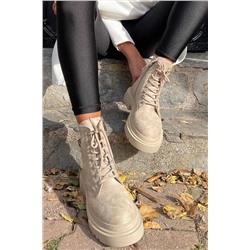Bambi Bej Süet Kadın Bot & Bootie K02678020002