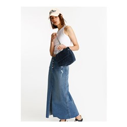 Denim shoulder bag with chain