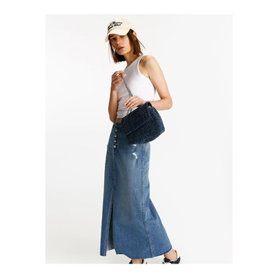 Denim shoulder bag with chain