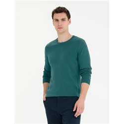 Yeşil Slim Fit Bisiklet Yaka Basic Triko Kazak