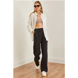 Olalook, Kadın Siyah Beli Lastikli Cepli Müslin Pantolon PNT-19000279