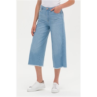 Kadın Açık Mavi Flare Cropped Fit Jean Pantolon