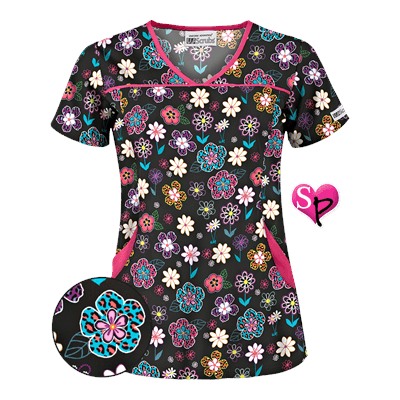 UA Wild Garden Black Print Scrub Top