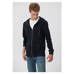 MaviLogolu Fermuarlı Siyah Sweatshirt 065582-900