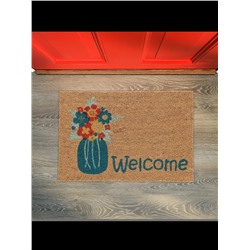 Kokos-Fußmatte "Welcome" in Natur/Bunt - 60 x 40 cm