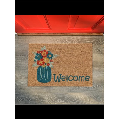 Kokos-Fußmatte "Welcome" in Natur/Bunt - 60 x 40 cm