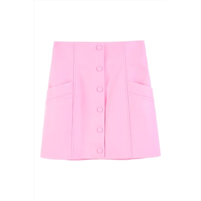 Minifalda de piel de talle alto Rosa