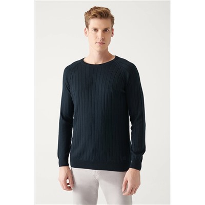 Avva Erkek Lacivert Bisiklet Yaka Jakarlı Slim Fit Dar Kesim Triko Kazak A22y5179 A22Y5179