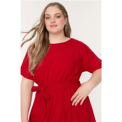 Kırmızı Kuşaklı Bisiklet Yaka Örme Elbise TBBSS22AH0242